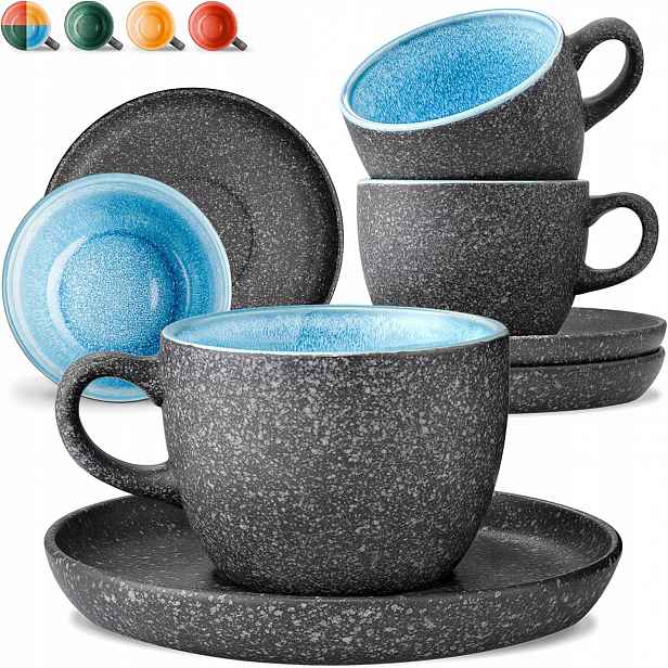 Cosumy Sada Šálků na Cappuccino 4 x 200 Ml Keramické Šálky s Silnými Stěnami