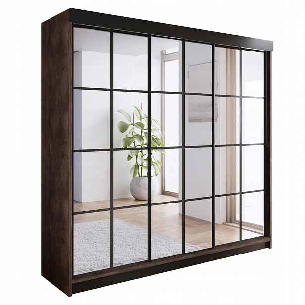 Kier Furniture POSUVNÁ ŠATNÍ SKŘÍŇ ARI 3 se zrcadlem 250 - Tmavy Jesan