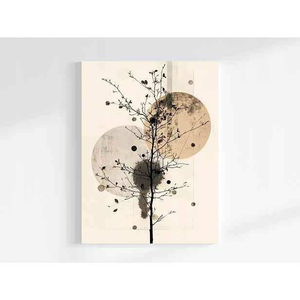 Obraz Na Plátně Canvas Grafika Geometrie Dřevo Zen Příroda Béžová Hnědá 60x80