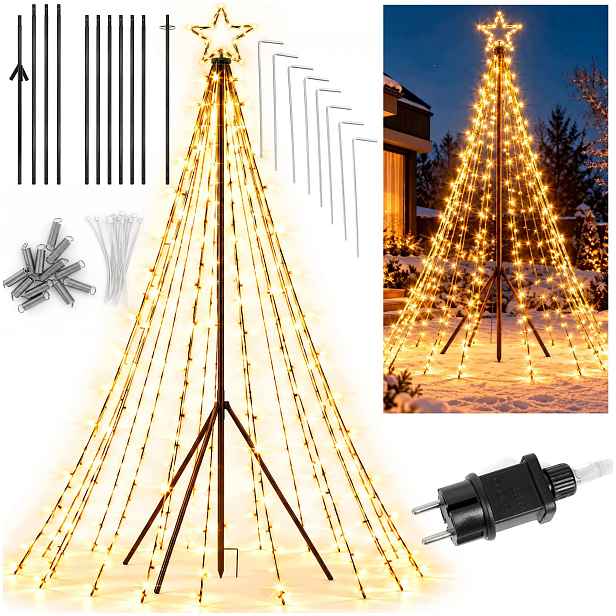 Velký Svítící Vánoční Stromek 450 Led Světelná Figurka Teplá Bílá Dekorace 400 cm