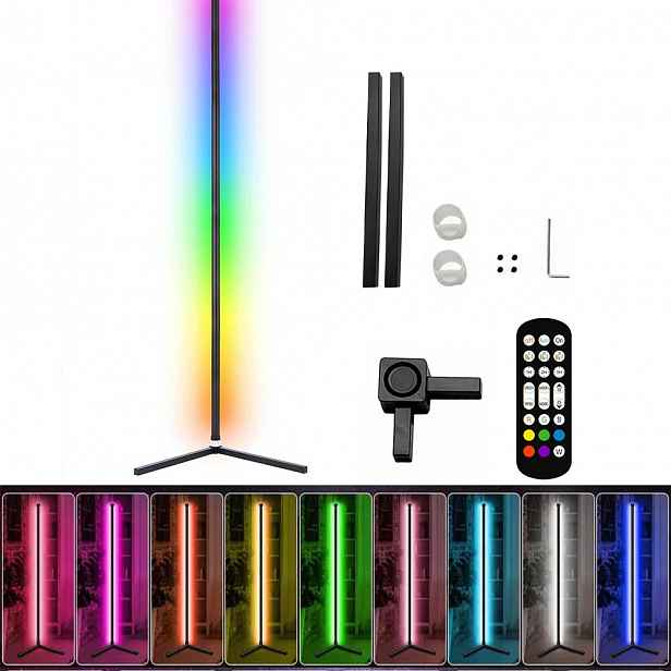 Podlahová Rohová Stojací Lampa Rgb Led Dálkový Ovladač Aplikace Sensor 155 CM