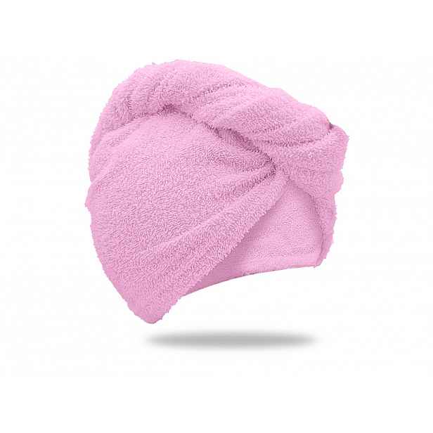 Rychleschnoucí froté turban na vlasy růžový, 100% bavlna