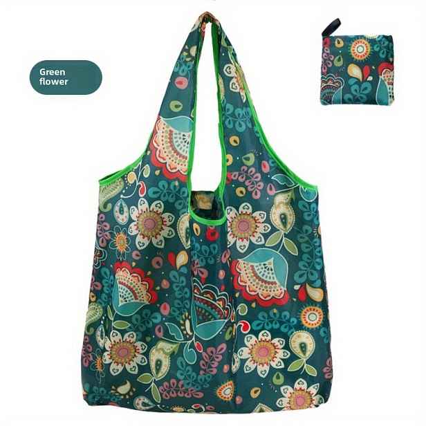 TEMU Opakovaně Použitelné Skládací Nákupní Tašky - Velká Kapacita, Lehký Čtvercový Tote s Pestrými Květinovými Vzory, Odolný Polyester pro Nakupy,