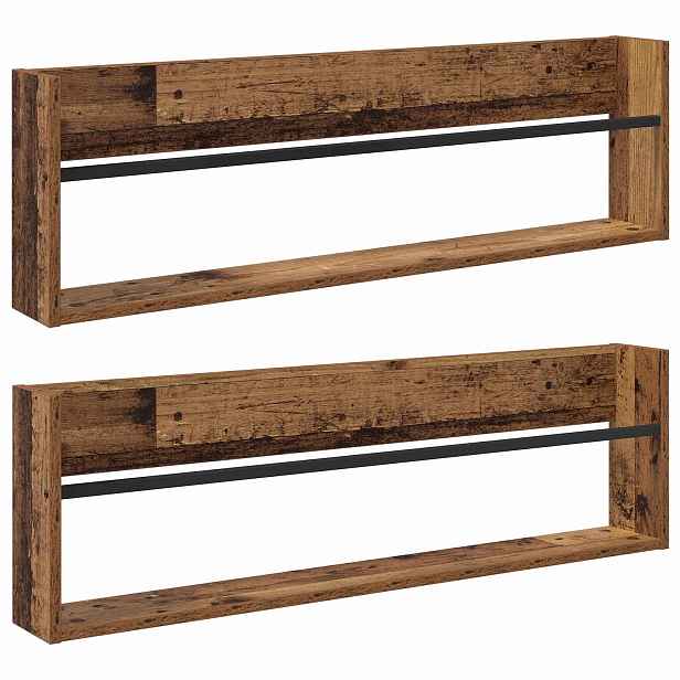 vidaXL Regál na časopisy s policí 2 ks Staré dřevo 100 x 12 x 30 cm