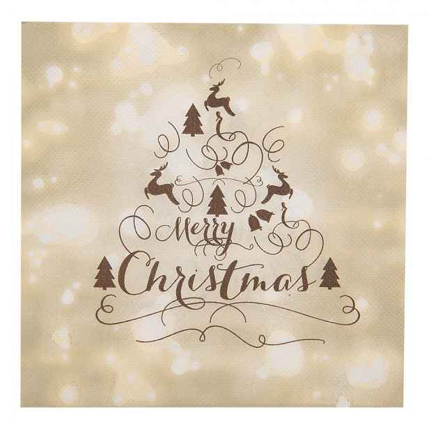 Béžové papírové ubrousky s jeleny Merry Christmas - 33*33 cm (20ks) Clayre & Eef