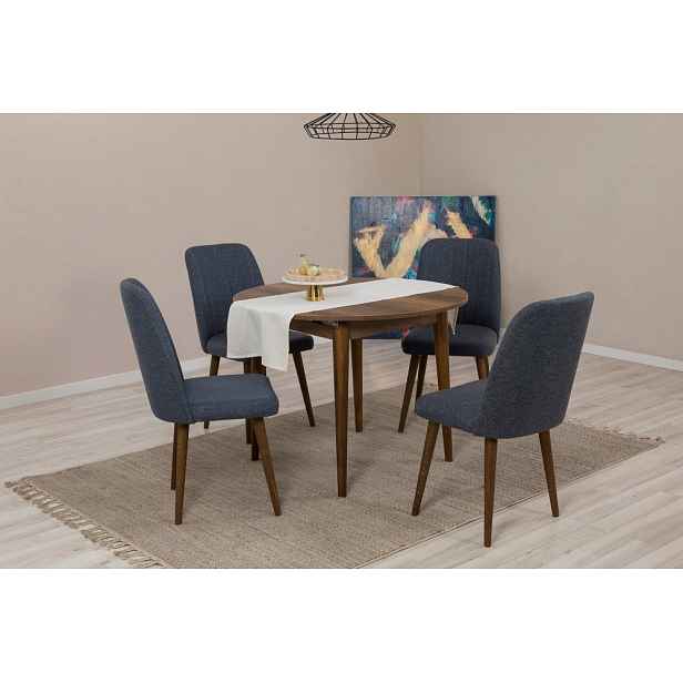 Jídelní set s rozkládacím stolem a židlemi (5 kusů) Vina 1048 - Walnut, Navy Blue
