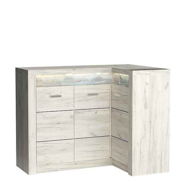 MASSENO KOMODA ZERI, 131/103,5/42 cm se zásuvkami a 3 dvířky, dub Bianco