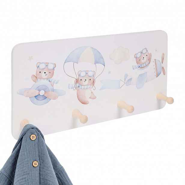 Relaxdays VĚŠÁK vícebarevný 4-háčky MDF borovice 20x40 cm