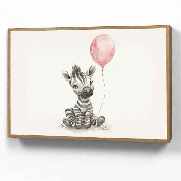 OnlyWow NÁSTĚNNÁ LAMPA S AKUMULÁTOREM Zebra - Dítě - Zvířata - Růžový balónek 100x70 cm