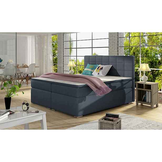 Kontinentální postel s úložným prostorem ARBOREN 180x200 - modrá