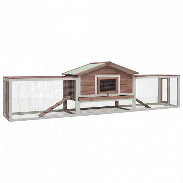 vidaXL Králíkárna moka 310x70x87  cm masivní borové a jedlové dřevo