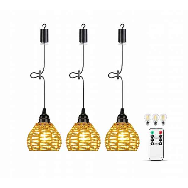 Závěsná Lampa Rattan sada 3 kusů venkovních zahradních lamp na baterie