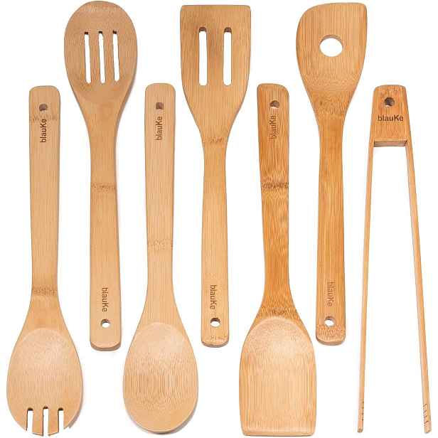 Bambusové Kuchyňské Náčiní 7 Ks 30 CM Lžíce Špachtle Kleště