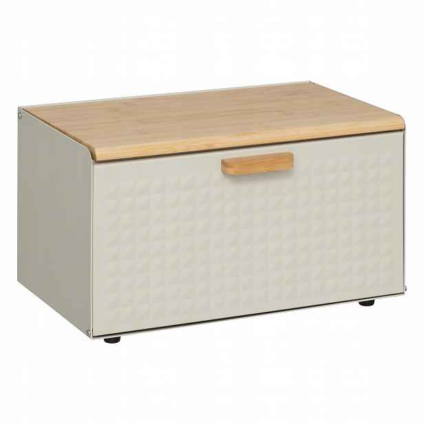Kovový Chlebník Béžový S Bambusovým Víkem Sensia 15 L 35,5 X 20,8 X 23,5