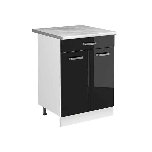 Vicco SKŘÍŇKA POD DŘEZ R-Line, Černý vysoký lesk/Bílá, 60 cm pracovní deska Mramor