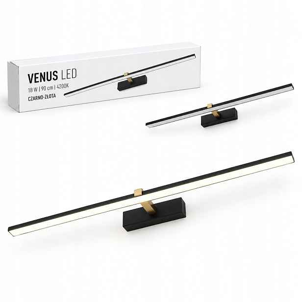 Industriální nástěnné svítidlo Venus 18W 90 cm černo-zlaté Led 4200K IP44 1100lm