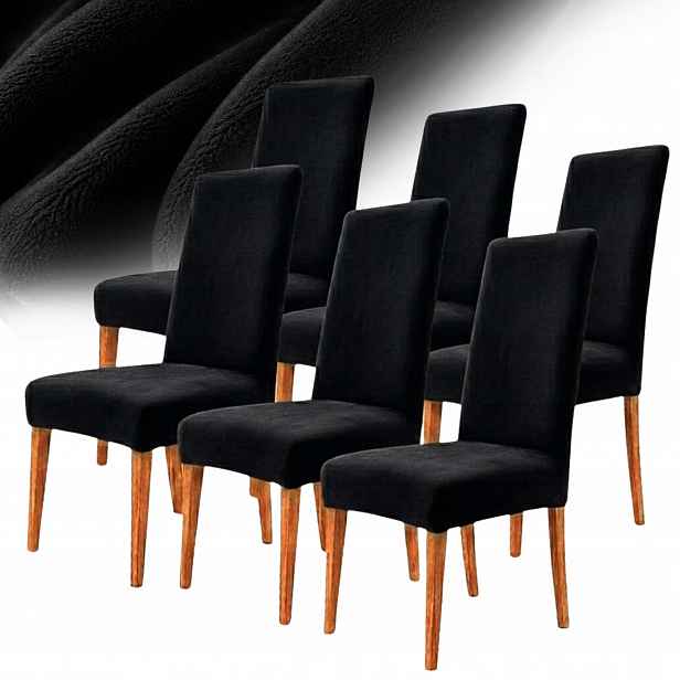 Povlak Na Židli Velur 6 Ks Elastický Univerzální Oeko-tex Černý