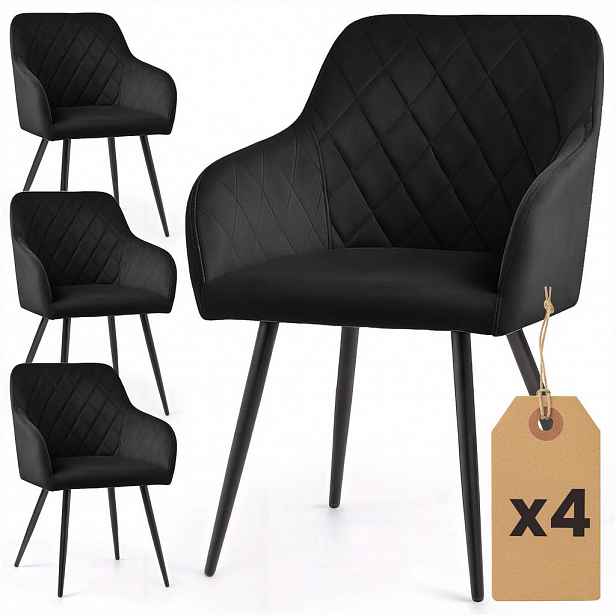 RAUMHIRSCH FURNITURE ČALOUNĚNÁ ŽIDLE, sada 4 ks, kovové nohy, černá 54,5/82/58