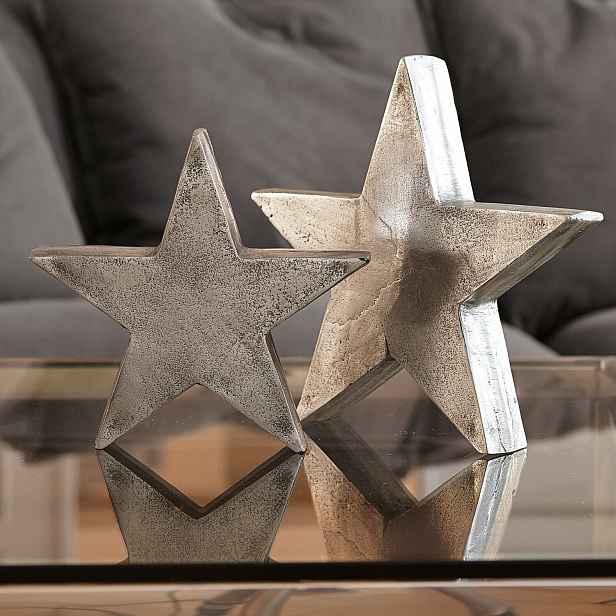 Loberon Ozdobná hvězda, sada 2 ks Big Star, starožitné stříbro