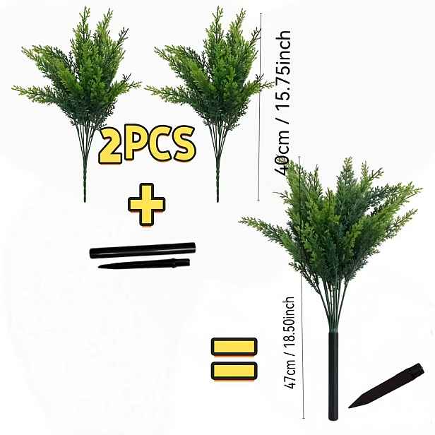 TEMU 2 ks Umělý kypářský proti UV záření s hroty do země, umělý cedrový s koulí, umělý keř na verandu, zahradu, domácí dekorace, plastové zelené