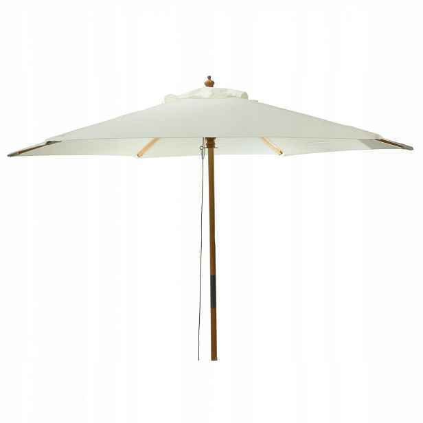 Zahradní Slunečník Dřevěný Bílý Ø 250 CM Polyester 180 G/M2 Fsc