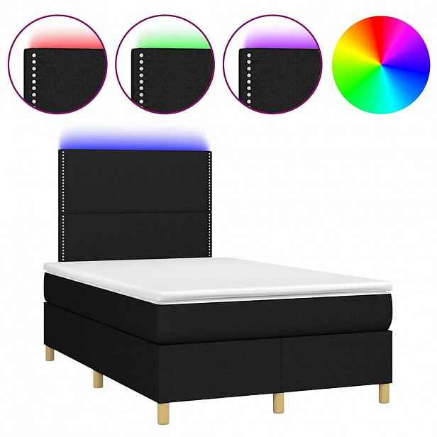 vidaXL Box spring postel s matrací a LED černá 120 x 200 cm textil