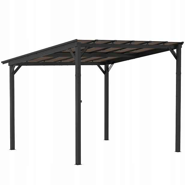 Pergola kovová Outsunny 3x3 m, voděodolná střecha UV50+ tmavě šedá