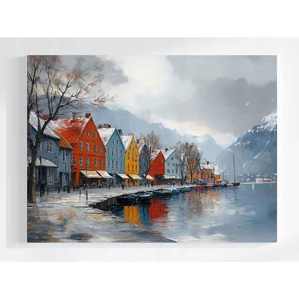 Plakát Norsko Hory Bergen Kamínky Fjord Zima 100x75