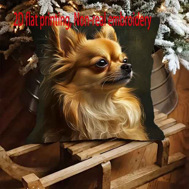 TEMU 1 Polštářový povlak s potiskem chihuahua, 45,72x45,72 cm, oboustranný polyester krátký plyš, moderní styl, pratelný v pračce, zipové zapínání,