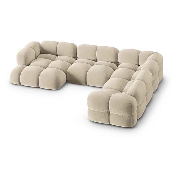 Béžová sametová rohová pohovka (pravý roh/do "U") Loretto – Cosmopolitan Design