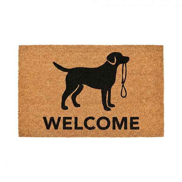 Hnědá kokosová rohožka s pejskem Welcome - 75*45*1 cm Clayre & Eef