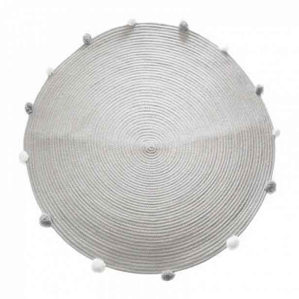 Kulatý šedý koberec s bambulemi POMPOME 90 cm