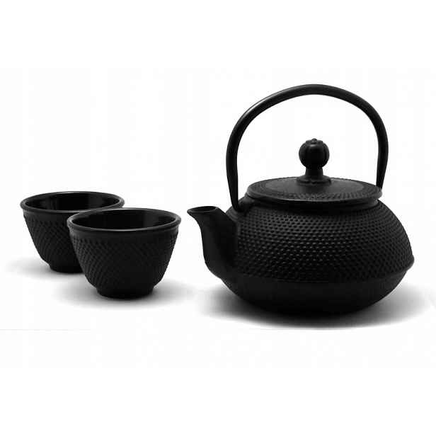 Litinový set na čaj Arare Black, čajovou konvici a 2 šálky