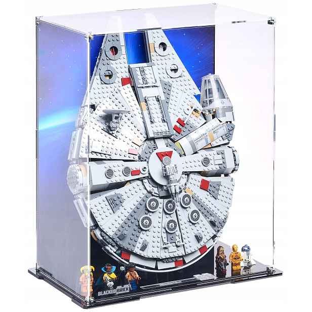Stojanová vitrína s pozadím Blacked Brick pro Lego 75257 Star Wars Sokol