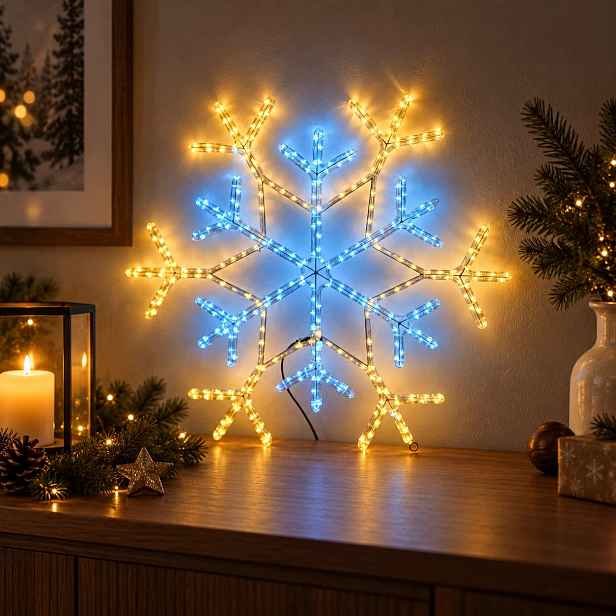 Hvězda Sněhová Vločka 80 cm velká, oboustranná Led vánoční dekorace do okna