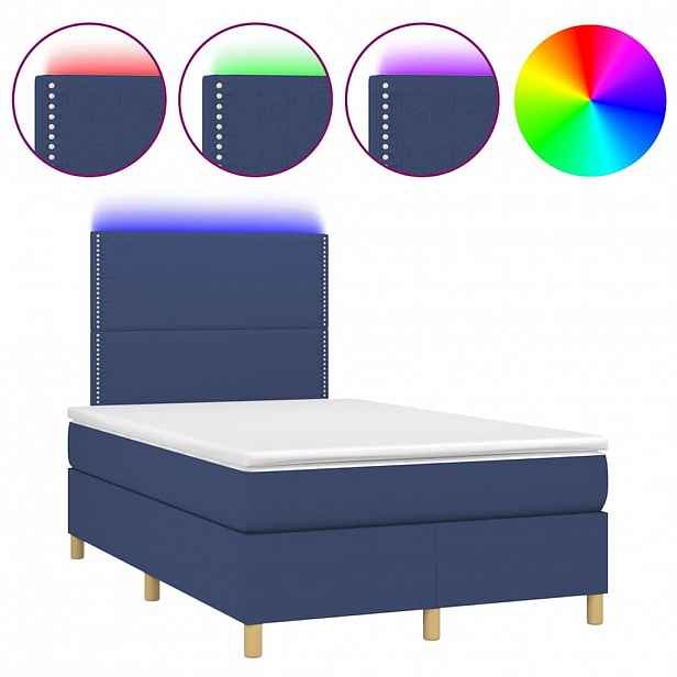 vidaXL Box spring postel s matrací a LED modrá 120 x 200 cm textil