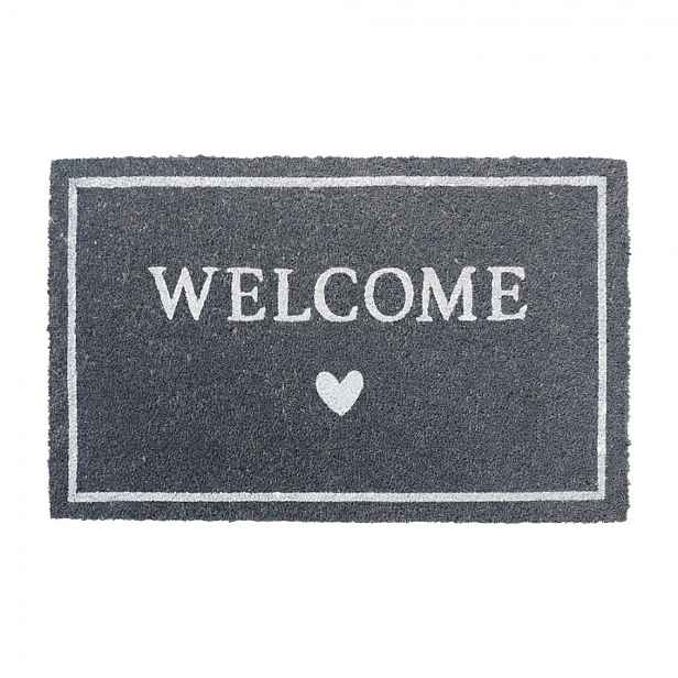 Šedá kokosová rohožka se srdíčkem Welcome  - 75*45*1 cm Clayre & Eef