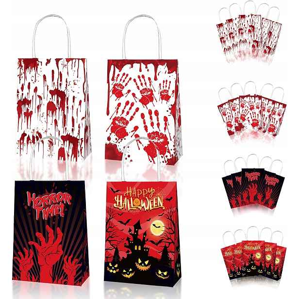 12 x papírové dárkové tašky na Halloween s úchytem, kabelky