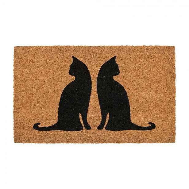 Hnědá kokosová rohožka s kočkami Cat - 75*45*1 cm Clayre & Eef
