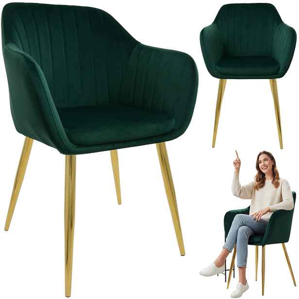 Velurové křeslo lahvově zelená barva, prošívané, zlaté nohy, glamour, moderní