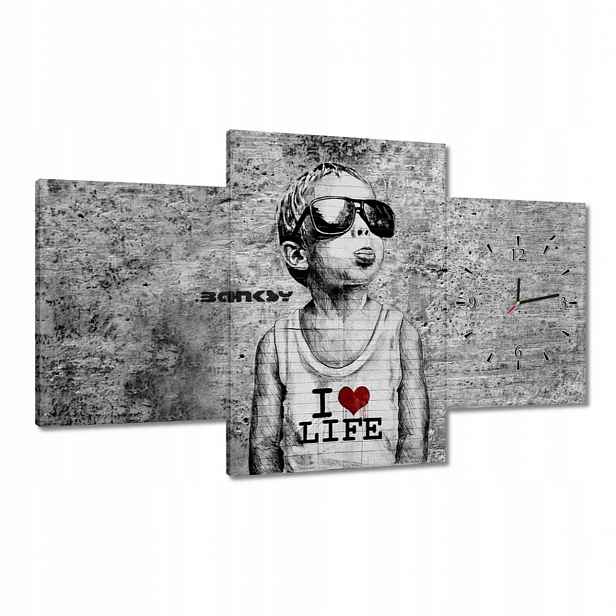 Hodiny 100x60 I love life Banksy