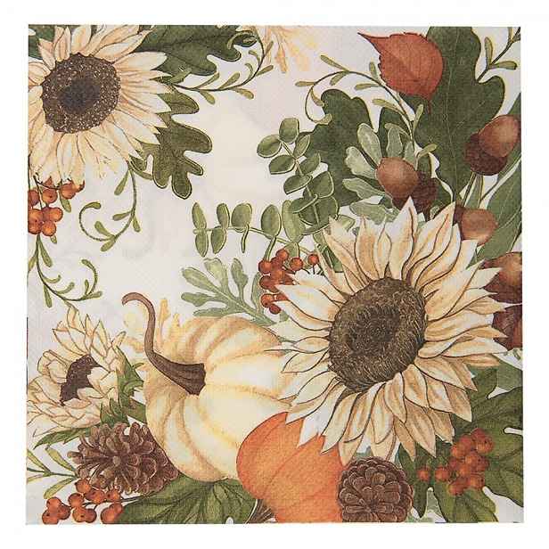 Béžové papírové ubrousky se slunečnicemi a dýněmi - 33*33 cm (20ks) Clayre & Eef
