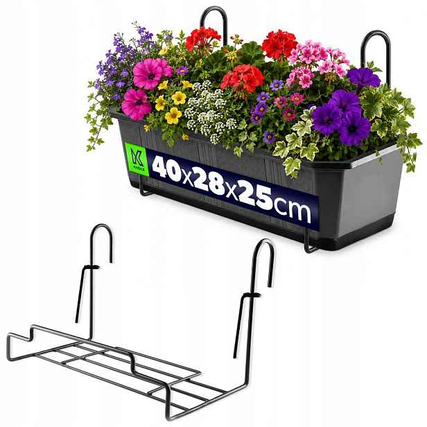 Držák Kovový Věšák Na Balkonový Květináč Truhlík Květináče 40cm Černý