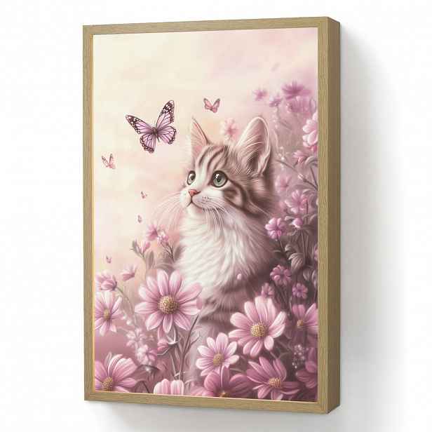 OnlyWow DOBÍJECÍ NOČNÍ LAMPIČKA Koťátko - Květiny - Motýli - Fialová 40x60 cm