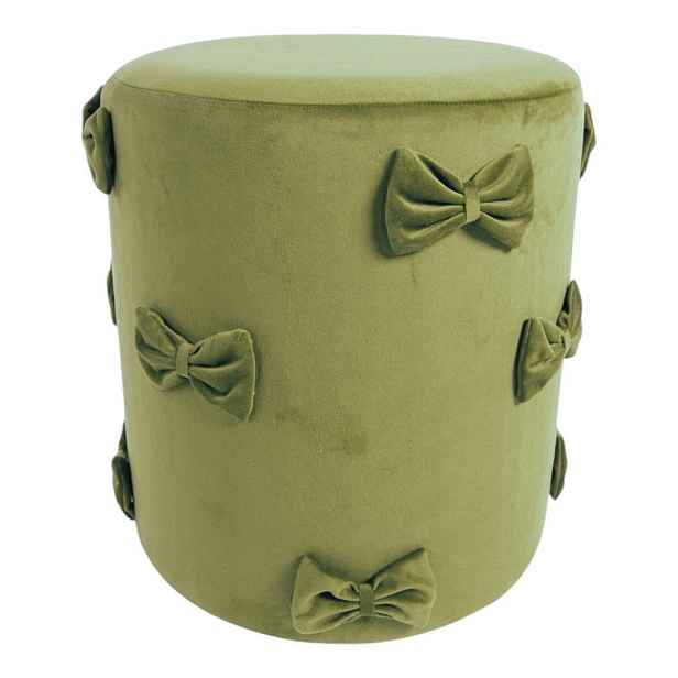 Zelený sametový taburet s mašlemi Pouf Bow green – 37*37*42 cm Mars & More