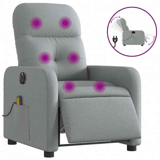 vidaXL Elektrické masážní polohovací křeslo světle šedé textil