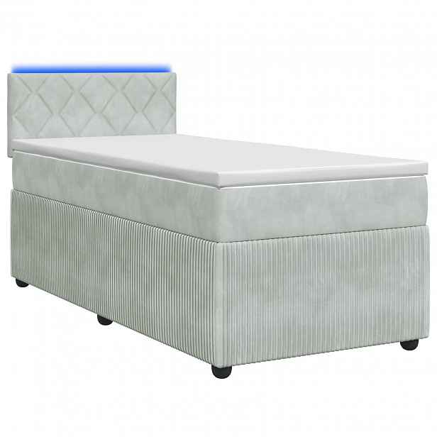 vidaXL Postel boxspring s matrací s čelo Světle šedá 90 x 200 cm Samet