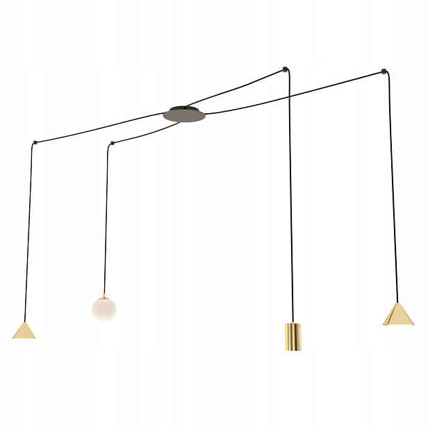 Designová závěsná lampa černá zlatá, nastavitelná, 4 body do obývacího pokoje Emibig