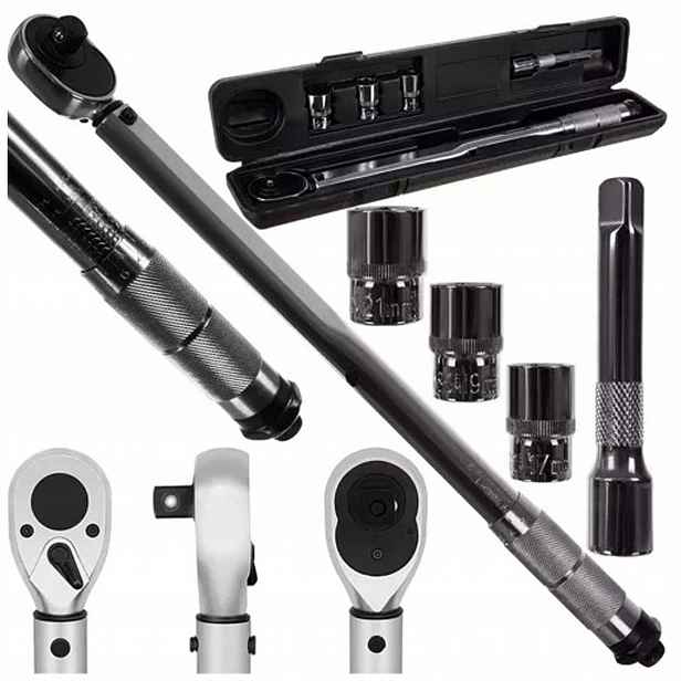 Dynamometrický klíč 1/2" 28–210 Nm 3 nástavce 17/19/21 Zámek Kufr