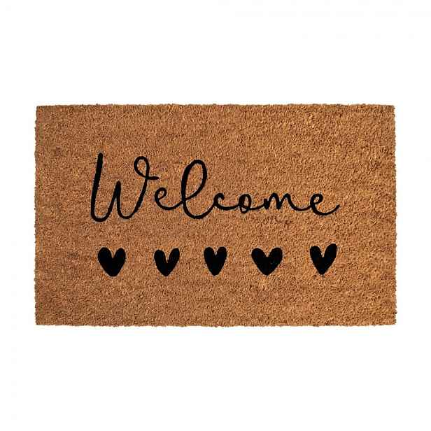 Hnědá kokosová rohožka se srdíčky Welcome - 75*45*1 cm Clayre & Eef